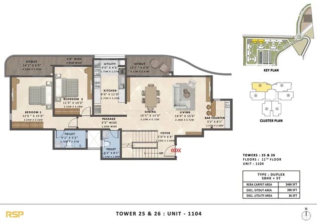 5 BHK duplex 2466 plan